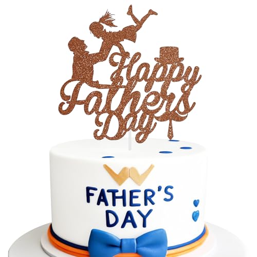 WedDecor Tortenaufsatz "Happy Fathers Day", glitzernd, Motiv: Vater und Tochter, Cupcake-Dekoration für Vatertag, Superhelden-Themenparty, Gastgeschenk, Braun von WedDecor