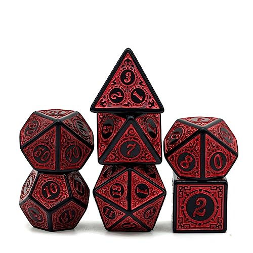 7 Stück DND Dice Polyedrisches Würfel Set - 7 Stück für Dungeon und Dragons MTG RPG D&D D20, D12, D10, D8, D6, D4 (Rote Gravurmuster) (rosa) von WeddHuis