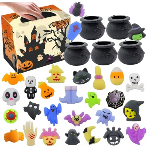 33pcs/Set Halloween -Party -Gefälligkeiten umfassen 5pcs Plastikkessel ＆ 28pcs süße weiche Halloween, DIY Stress Relief Halloween Toys für Kindertrick oder behandeln Partypreise Geschenke von Weddflower