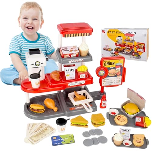 71pcs/Set Kids Kitchen Playset Battery Battery Kitchen Toy Sets mit Sounds Artifical Play Food -Sets mit Wasserspender und Registrierkasse, gefälschter Hamburger, Geschenk für Kinder im Alter von 3+ von Weddflower