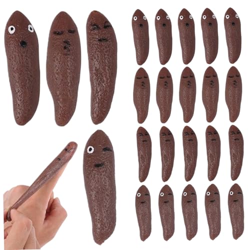 Weddflower 24pcs Fingerschleuder Spielzeug, Flying Fake Poo Slingsshot mit lustigen Ausdrücken dehnbarer Gummi -Parodie -Poo -Spielzeug für Kinder Erwachsene Fliege Spiel und Partyvorzug von Weddflower