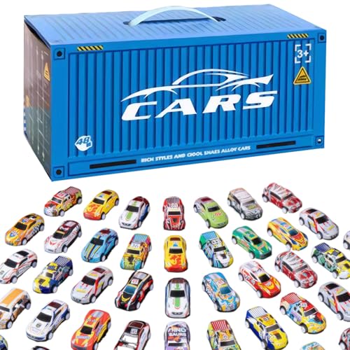 Weddflower 48pcs/Set Race Cars Lustige Simulation Rückenwagen mit eingebauten Garage-Autos Spielzeug tragbare Mini-Rückenwagen für Jungen Mädchen Kleinkinder Autos Liebhaber Geschenk, Blue von Weddflower