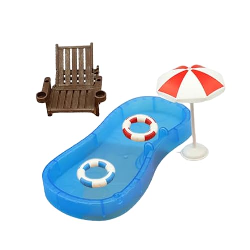 1 Set Doll House Simulation Süßes Mini Home Swimming Pool Beach Stuhl Modell Set kleine Ornamente Kinderspielzeug Puppenhaus Dekoration Dollhouse Pool Dolldoll Pool Mini Pool Spielzeugset Gartenpool von Wedhapy