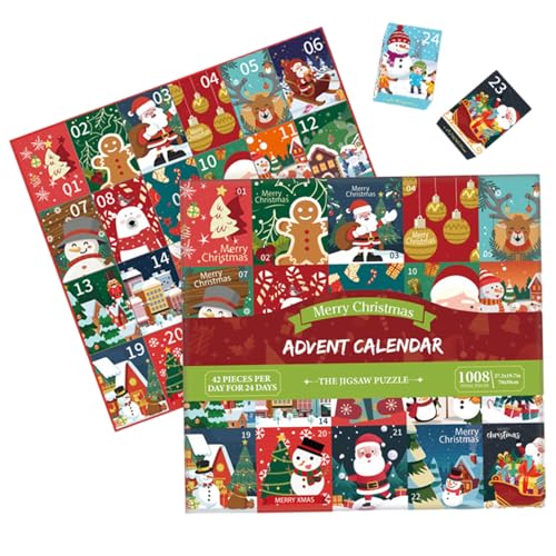 Adventskalender Adventskalender 2024 Puzzle Weihnachtsmann-Puzzle 1008 Teile 24 Schachteln mit Weihnachts-Countdown-Kalender-Puzzles für Erwachsene Kinder Countdown bis Weihnachten von Wedhapy