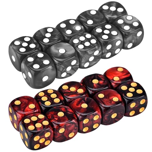 D6 DICE 20pcs 16mm Perle Muster 6-Seiten-Würfel-Set-Acryl-Runde Eck Würfelspiele mit 1-6 lustigen Spielen für Partyversorgungen schwarz und rot von Wedhapy