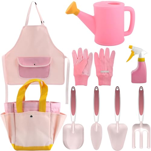 Kids Gardening Set, Kinder Gartenwerkzeuge 9PCS Kleinkind Gartenset umfassen Wässern, Handschuhe, Schaufel, Rechen, Garten -Tasche, Schürze, Sprühgerät, Kindergartenwerkzeuge für Jungen Mädchen Gesch von Wedhapy