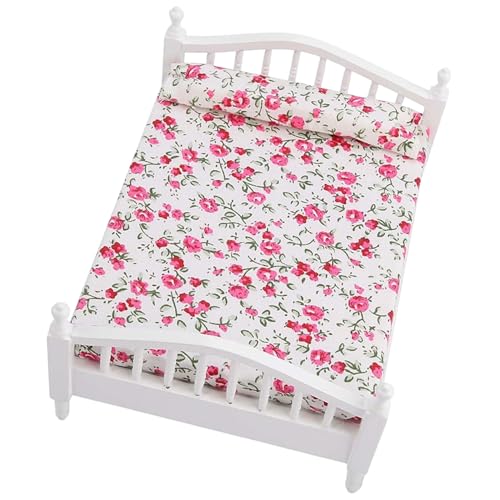 Wedhapy Puppenhausbett Puppenhausbett 6,2 x 4,7 x 3,4 Zoll Lustiges realistisches Puppenbett Kreatives DIY-Spielzeugbett Holzpuppenhausmöbel für Puppenhausdekor von Wedhapy