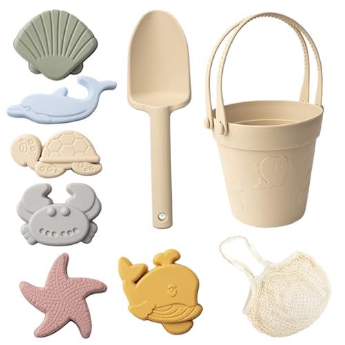 Sandspielzeug für Kinder, 8pcs Safe Silikonstrandspielzeug mit Schaufel, Eimer und Sandformen, wasserdicht von Wedhapy