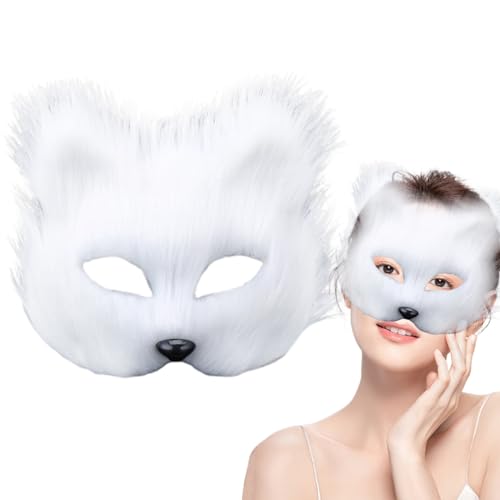 Therian-Maske, pelzige Maske, Tiermaske, halbgesichtige Fuchsmaske, atmungsaktive Tiermaske für Erwachsene und Kinder, weiches, glattes Cosplay-Pelzkostüm für Maskerade-Party, Ostern, Weiß von Wedhapy