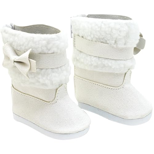 Wedhapy 18 Zoll Puppenschuhe 1 Paar Puppen-Schneestiefel Miniatur-Schuhe Winterstiefel mit weißem Kunstfellfutter und Schleife Puppenzubehör für 18 Zoll Puppen Outfit Puppenschuhe von Wedhapy