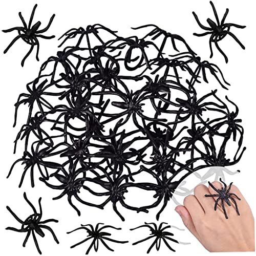 Wedhapy 300 Stück Spinnenringe Halloween-Ringe für Kinder 4,9 cm Schwarze Spinnenringe aus Kunststoff Großpackung für Kinderkostüm-Zubehör Halloween-Party-Dekorationen von Wedhapy