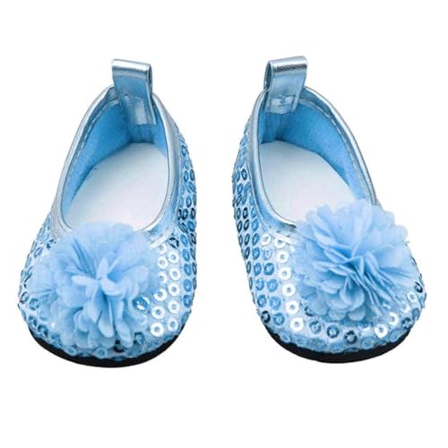 Wedhapy Blumenkleid Puppenschuh Glitzer Puppenschuhe Blumen Kleid Schuh für 18 Zoll Mädchen Puppe Baby Puppen Zubehör 1 Paar Blau von Wedhapy