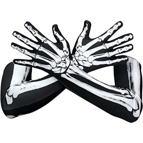 Wedhapy Halloween Skelett Handschuhe mit Langen Armen Totenkopf Klaue Geisterknochen Handschuhe für Halloween Cosplay Party Requisiten Halloween Party Geschenke von Wedhapy