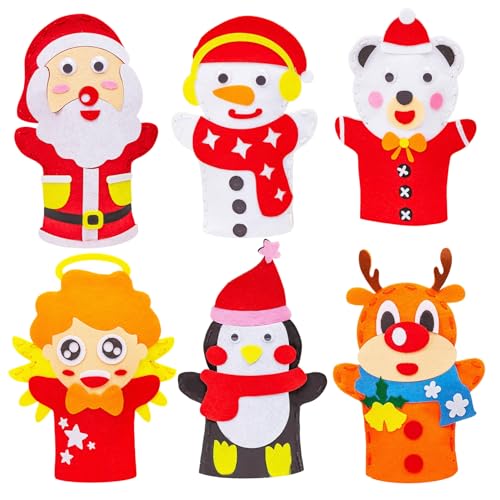 Wedhapy Handpuppe 6 Stück Weihnachts-Cartoon-Handpuppen Fingerhände für emotionales Glück Weihnachts-Handpuppen aus Vliesstoff für Erwachsene und Kinder Fingerpuppen von Wedhapy