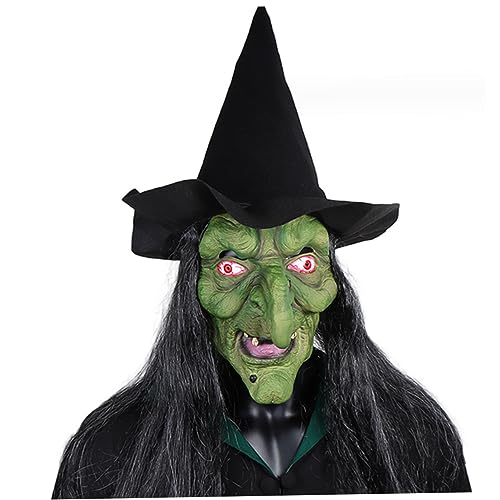 Wedhapy Latexmaske Hexenmaske für alte Frauen mit Hut Halloween DIY freie Größe gruselige Maske für Erwachsene realistische Halloween-Maske für Cosplay-Kostüm Spukhaus von Wedhapy