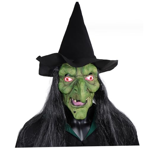 Wedhapy Latexmaske Hexenmaske für alte Frauen mit Hut Halloween DIY freie Größe gruselige Maske für Erwachsene realistische Halloween-Maske für Cosplay-Kostüm Spukhaus von Wedhapy