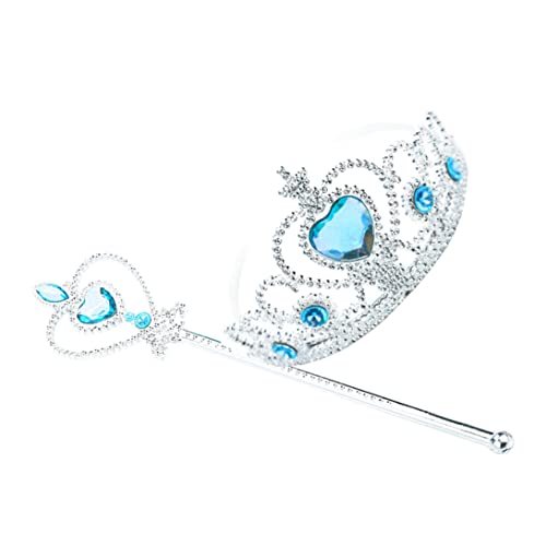 Wedhapy Little Girls Princess Crown Tiara und Zauberstab Prinzessin Cosplay Dress Up Kostümzubehör Blau 1Set tun Prinzessin Spielzeugkrone und Zauberstab Set Tiara und Zauberstab Set Princess Outfit von Wedhapy