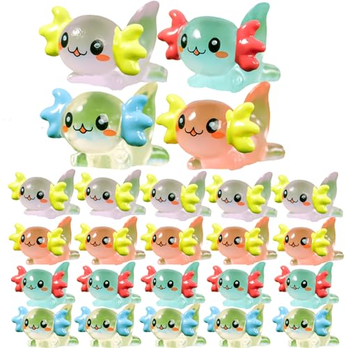 Wedhapy Mini Axolotl Harz Charms 24 Stück Niedlicher Cartoon Leuchtend DIY Dekoratives Axolotl Spielzeug Mini Axolotl Für Bonsai Pool Puppenhaus Aquarium Tischplatte von Wedhapy