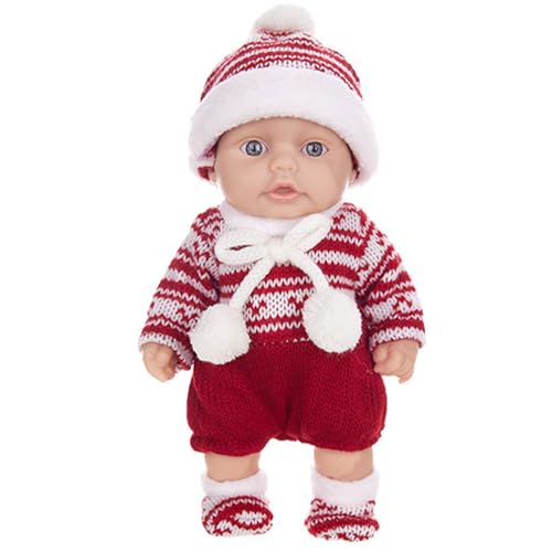 Wedhapy Mini-Babypuppen 10-Zoll-Babypuppen Weihnachts-Minipuppen mit beweglichen Gelenken realistische Neugeborenen-Babypuppen Vinyl-Babypuppen Ganzkörper-Stehbabypuppe mit Kleidung Rot von Wedhapy