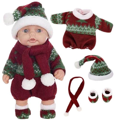 Wedhapy Mini-Babypuppen 25,4 cm niedliche Weihnachts-Minipuppen mit beweglichen Gelenken realistische Neugeborene Babypuppen weiche Vinyl-Babypuppen Ganzkörper-stehende Babypuppe mit Kleidung Grün von Wedhapy