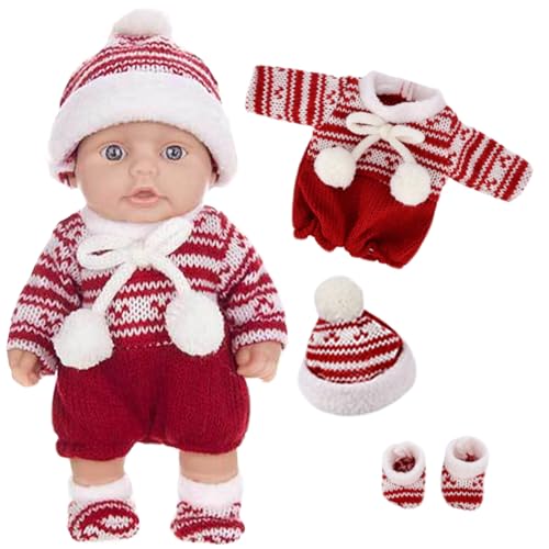 Wedhapy Mini-Babypuppen 25,4 cm niedliche Weihnachts-Minipuppen mit beweglichen Gelenken realistische Neugeborene Babypuppen weiche Vinyl-Babypuppen Ganzkörper-stehende Babypuppe mit Kleidung Rot von Wedhapy