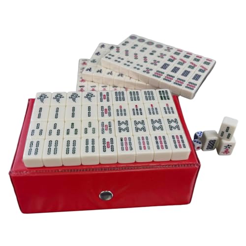 Wedhapy Mini-Mahjong-Set Reise-Mahjong traditionelles chinesisches Majhong-Spiel mit 144 Mahjong-Steinen und 2 Würfeln für Freizeit Reisen Party Familienspiel Reise-Mahjong von Wedhapy