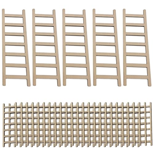 Wedhapy Minileiter 40-teiliges Trittleiter-Set 6,1 cm kleine Leiterdekor und 5-teiliges Set 15 cm kleine Holzleiter für Heimwerkerarbeiten Feengarten-Zubehör Puppenhaus-Dekor von Wedhapy