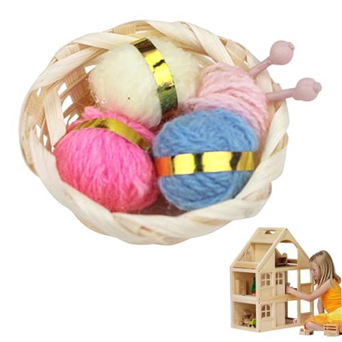 Wedhapy Nadelkorb Für Puppenhaus 1:12 Miniatur Strickkorb Mit Wollgarnknäuel Mini Strickgarn Nadelset Im Korb Puppenhauszubehör 3 X 2 cm von Wedhapy