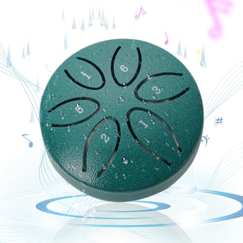 Wedhapy Regentrommel 7,6 cm 6 Töne Karbonstahltrommel ätherische beruhigende Zungentrommel Mini Regentrommel für draußen bei Regen für Zen Meditation und Yoga grüne Stahltrommel von Wedhapy