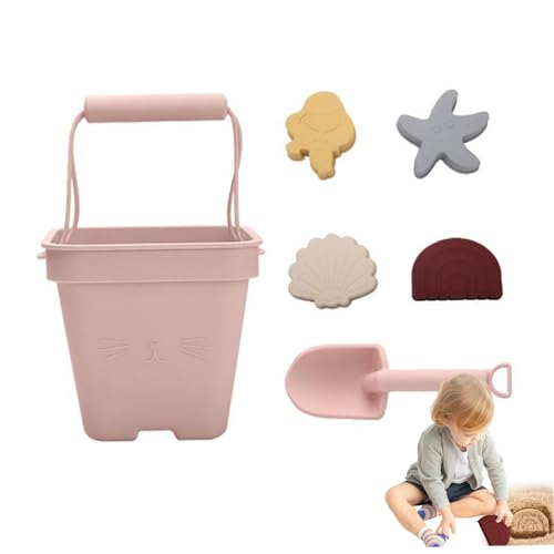 Wedhapy Strandspielzeug für Kleinkinder Sandspielzeug Sandkastenformen Eimer und Schaufel-Set Strandspielzeug für Kinder Kleinkinder Jungen und Mädchen 6-teilig Rosa von Wedhapy