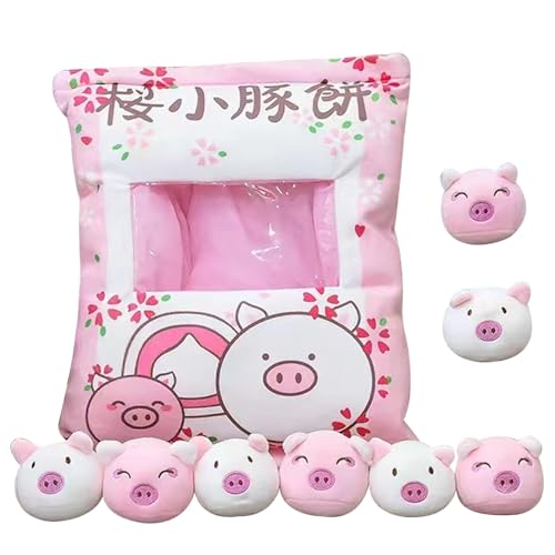 Wedhapy Süßes Kuscheltier-Katzenkissen weicher Puddingplüsch mit 8 Schweinespielzeugen 48,6 x 36,6 cm abnehmbares Snackkissen Kuscheltier-Plüschkissen von Wedhapy