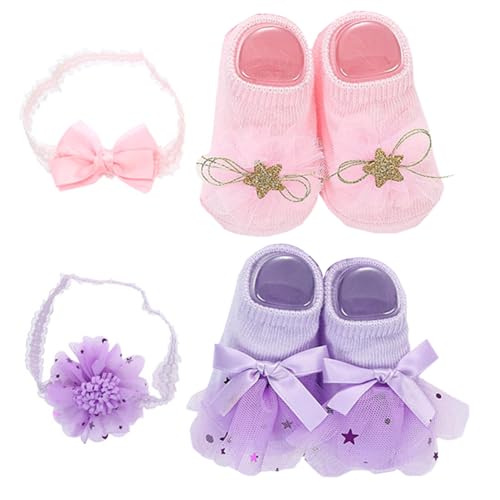 Zubehör für Reborn-Puppen 2 Sets passend für die meisten Babypuppen-Zubehörteile 2 Haarbänder mit Schleifen für Baby-Mädchen und 2 Paar Socken weiches Baumwoll-Kleidungsset für Babypuppen-Zubehör von Wedhapy