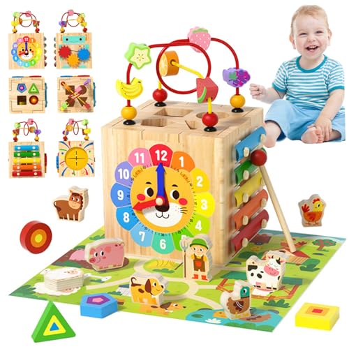 Aktivität Würfel, Holzaktivität Würfel Spielzeug 1 Set 6 in 1 multifunktionales Baby Aktivität Würfel Spielzeug sicherer natrualer Holzaktivität Würfel Bildungs- und Lernspielzeug Sinnes Kinderspielz von Weduspaty