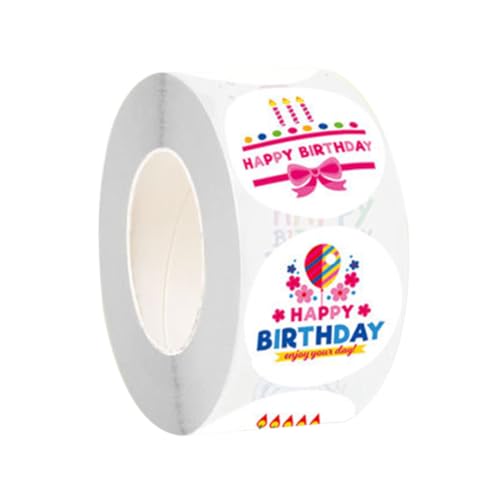 Alles Gute zum Geburtstag Aufkleber Roll, 1,5 runde wasserdichte Geburtstagsaufkleber -Etiketten, 500pcs Selbstkleber Alles Gute zum Geburtstag Etiketten für Babyparty -Heimschule Klassenzimmer Gebur von Weduspaty