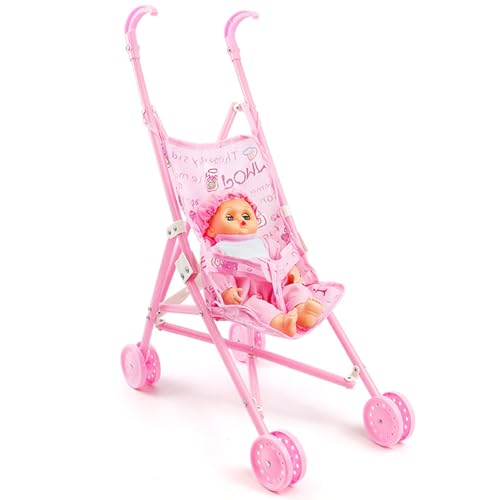 Babypuppenwagen, Babypuppe mit Kinderwagen 2pcs Set faltbare realistische Babypuppenwagen weiche hautfreundliche Puppen-Kinderwagen-Kinderwagen-Kinderwagenspielzeug für Rollenspiele Interactive Play von Weduspaty