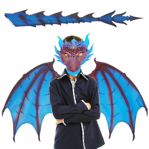 Dragon Kostüm Kids, Dragon Kostüm für Kinder Evil Dragon Mask Wing Heck Set Pu Foam Foldable Halloween Kostüme Einer Größe Halloween Dragon Cosplay Set für Kinder 6-14 Jahre, Style 3, Dragon Mask von Weduspaty