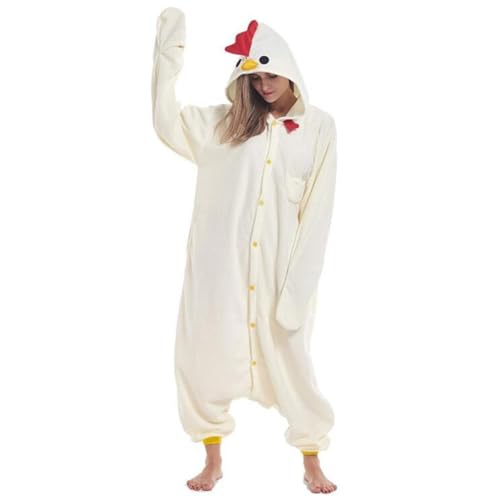 Halloween Kostüme Cosplay Chicken Onesie Polar Fleece Chicken Kostüm Unisex Tierkostüm Einköpfig Pyjamas Cosplay Cartoon Kostüm Halloween Weihnachtspräparat für Erwachsene L, Hühnchenkostüm von Weduspaty