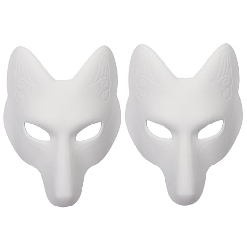 Weduspaty 2 PCs Therian Maske Halloween Fox Maske Leder Kostüm DIY Blank Maske Japanische Kabuki Kitsune Halloween Masken, Fuchsmaske von Weduspaty