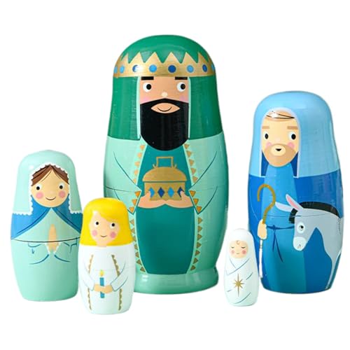 Weduspaty 5pcs Russische Nistpuppen, Weihnachtsnistkrippennistpuppen, hölzerne russische Puppe, Krippenfiguren Nistspielzeug, russische Puppen von Weduspaty