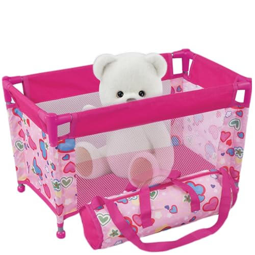 Weduspaty Babypuppenbett, Babypuppenkrippe für 18 '' Puppen, faltbares Netzbett, Herzmuster -Spielstall, für Kinder 3+ von Weduspaty