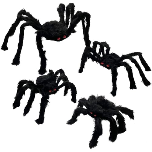 Weduspaty Halloween Spider 4 Pack Halloween Spiders Riese Riesen gefälschte gruselige haarige Spinne für Halloween Dekorationen im Freien Halloween Dekor Indoor Yard Party Dekoration von Weduspaty