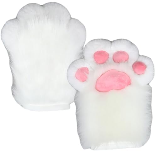 Weduspaty Halloween pelzige Pfoten, pelzige Katzenklauenhandschuhe, Winterfinger -Handschuhe, Halloween Therian Paws White Halloween Cat Paws von Weduspaty