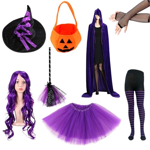 Weduspaty Hexenkostüm, Hexenkostüm Damen Set, Damen Halloween Kostüme, Damen Cosplay Outfit von Weduspaty