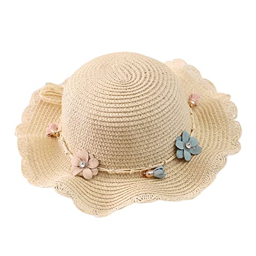 Weduspaty Mädchen Sonnenhut, Blumenhut, Mädchen Strohhut, Strandhut für Kinder, breiter Kremphut, Strandkappe für Mädchen Beige von Weduspaty