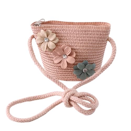 Weduspaty Mädchen Umhängetasche, Mini -Strohkreuzbodentaschen, Florale geflochtene Tasche für Kinder, Strandstrohäcke, kleine Strandtaschen von Weduspaty