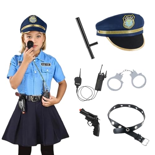 Weduspaty Mädchenpolizeikostüm, Kinderpolizeibeamte Kostüm für Mädchenpolizeiuniformrock Rock Set Cop Uniform mit Spielzeugzubehör für Kinder Halloween Party, L. von Weduspaty