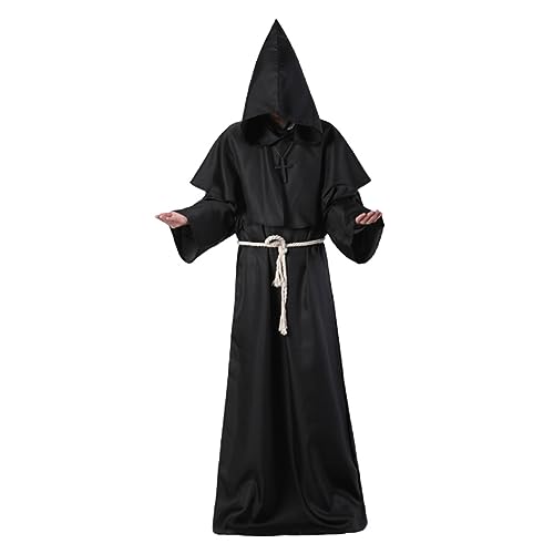 Weduspaty Mönch Kostüm Männer Frauen Erwachsener Mönch Robe Kapuze Priester Robe Renaissance mittelalterliche Kostüm Männer Kostüm Kleid für Halloween Carnival L. von Weduspaty