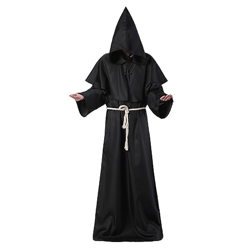 Weduspaty Mönch Kostüm Männer Frauen Erwachsener Mönch Robe mit Kapuze -Priester Robe Renaissance Halloween Kostüme mittelalterlich Kostüm Kostüm Kleid für Halloween Carnival M, Mönchrobe von Weduspaty