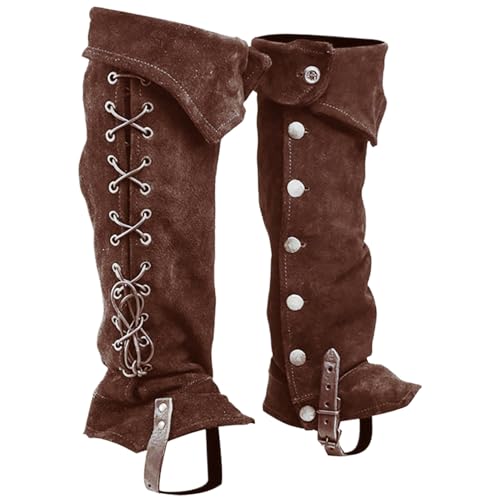 Weduspaty Piratenstiefel Cover 1 Paar Viking mittelalterlicher Stiefelabdeckungen mit Knopfverschluss Polyester Renaissance Kostüm für Cosplay Halloween, Dark Brown, Boot Covers Cosplay von Weduspaty