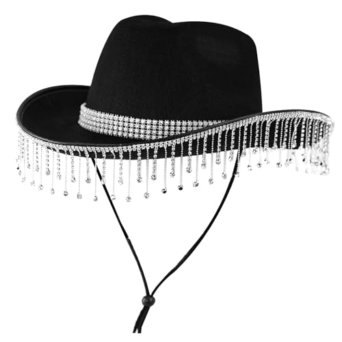 Weduspaty Strass Cowboy Hut Strassbraut Braut Cowgirl Hut Glitzer Cowboy Hut für Frauen Strass Cowgirl Hut schwarz von Weduspaty